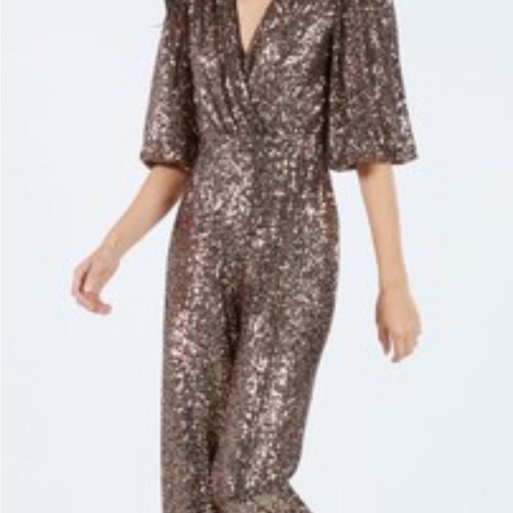 BCBGMAXAZRIA Shimmering Sequin Jumpsuit. Size Large